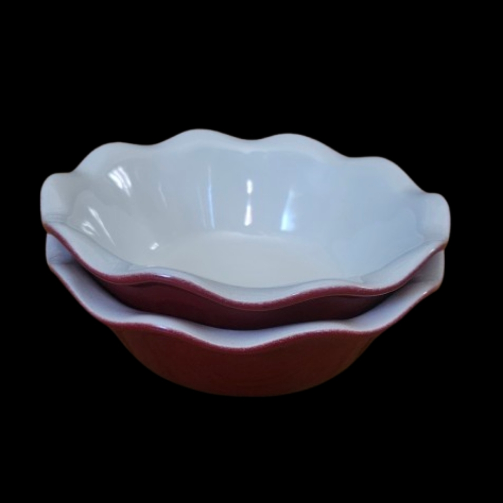 *NWOT Emile Henry Rouge Red Fluted  Dish Bowl 5.5" set of 2